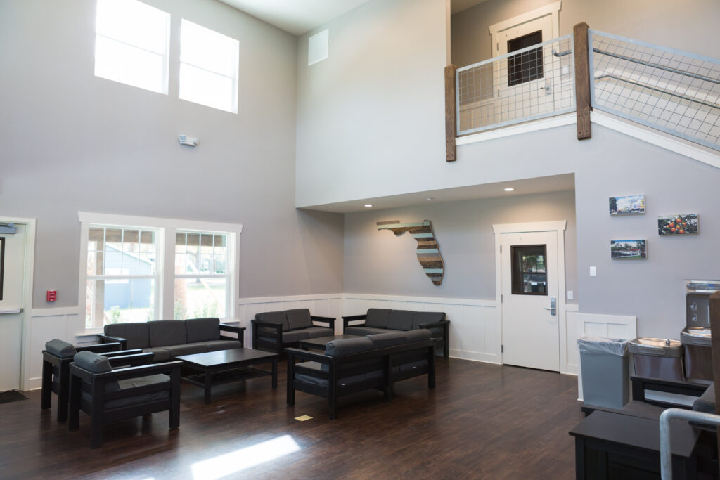 Interior lounge area with seating in Young Life ministry facility