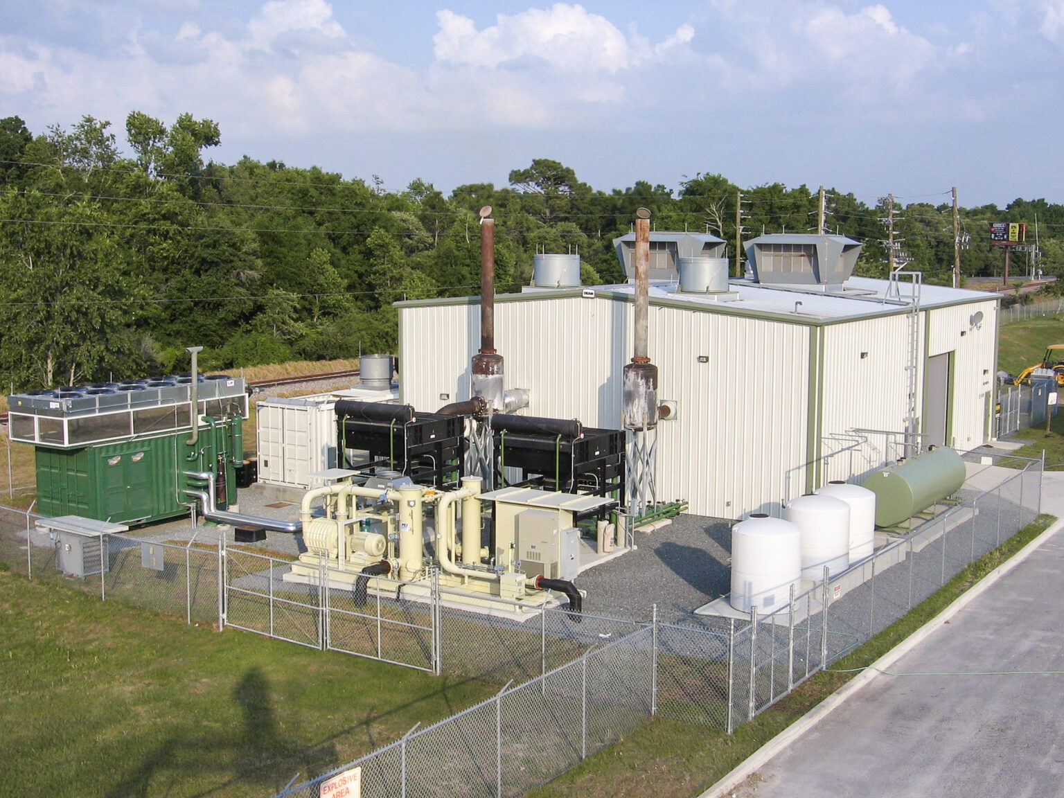 Completed industrial plant facility with tanks and equipment