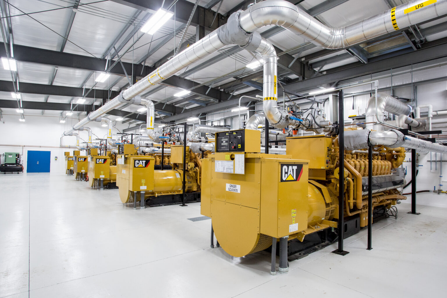 Industrial mechanical room with multiple generators and equipment