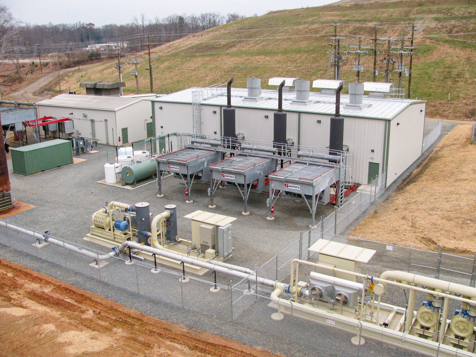 Aerial view of a landfill gas energy facility