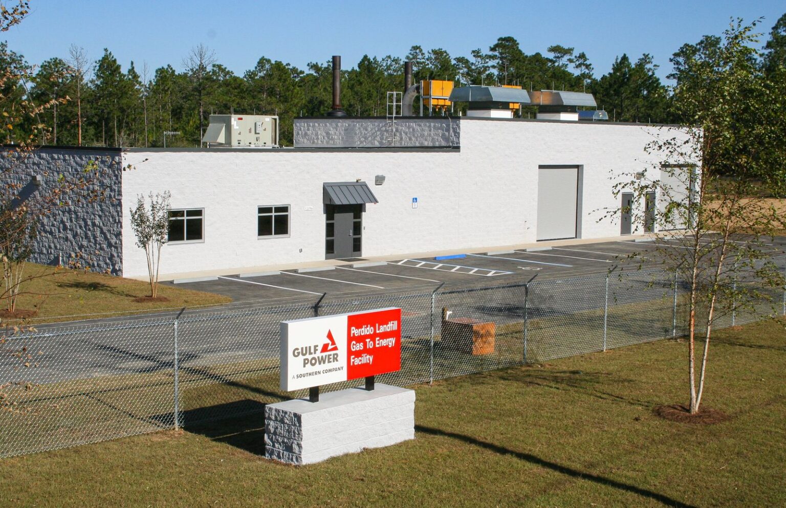 Exterior of a completed landfill gas-to-energy facility built by Curington Contracting