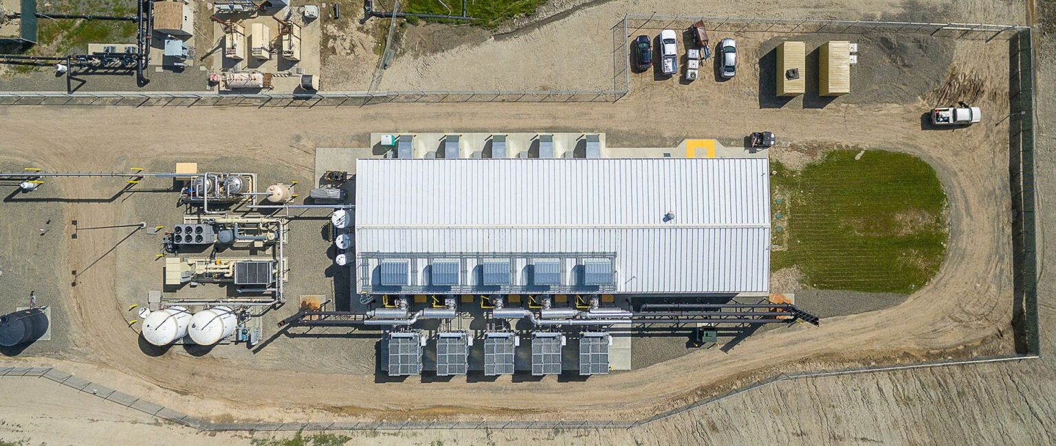 Aerial view of a completed landfill gas-to-energy plant built by Curington Contracting